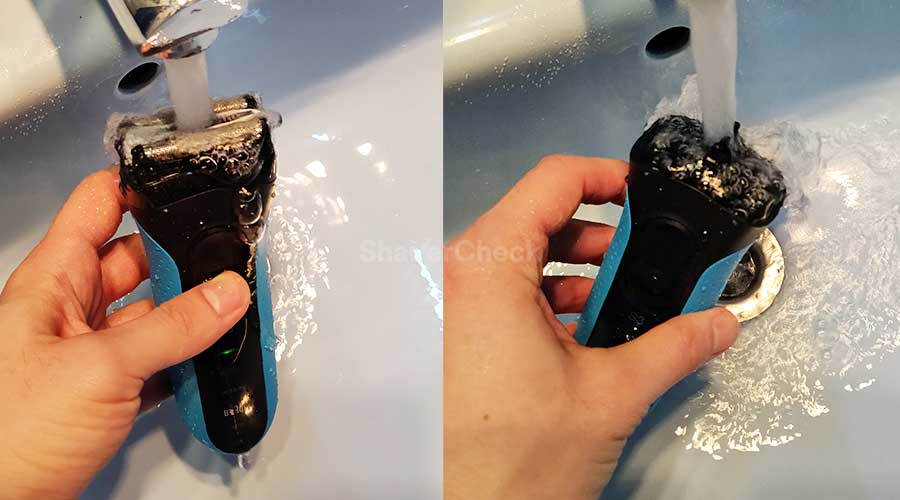 Cleaning the an electric shaver.