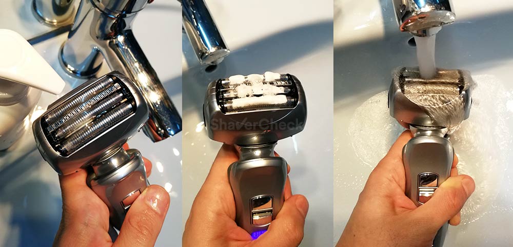 Cleaning the shaver with water and (optionally) some liquid soap.
