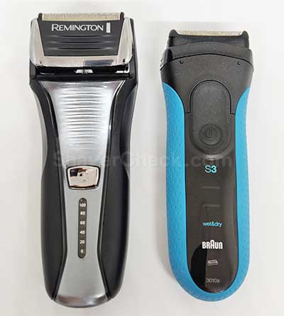 The Remington F5-5800 and Braun Series 3 side by side.