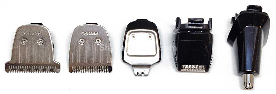 Philips Norelco Multigroom 7000 comes with 5 cutter attachments.