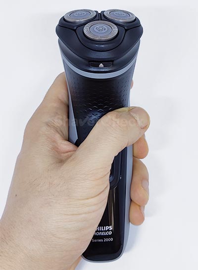 The Shaver 2300 held in hand.