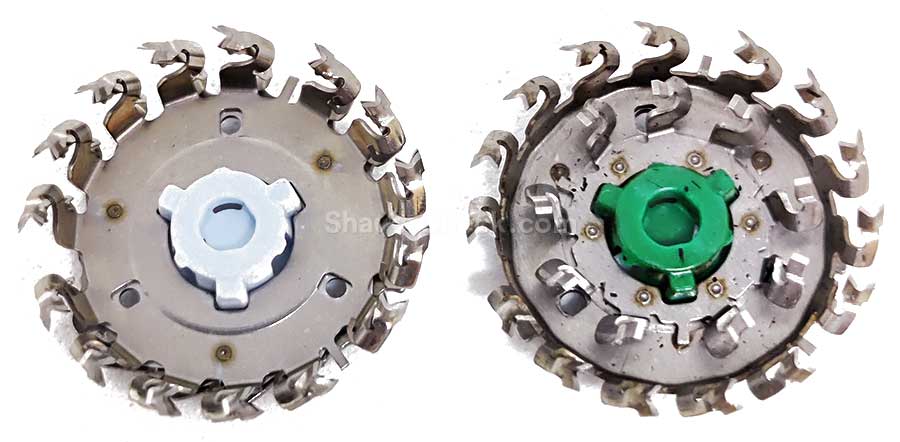 The SH71 cutter (left) next to a rotary cutter with two rows of blades.