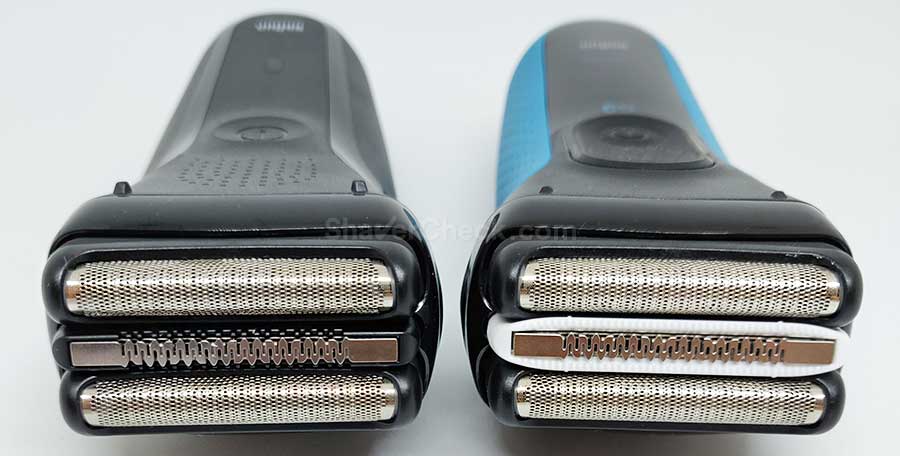 Closeup of the regular Series 3 head (300s) and a ProSkin shaver (3010s).