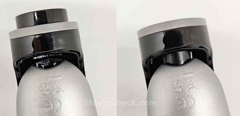 Pressing the button on top of the arm physically connects the shaver to the station.