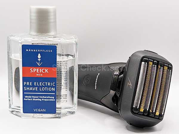 The Speick pre shave lotion works really well with all types of electric shavers.