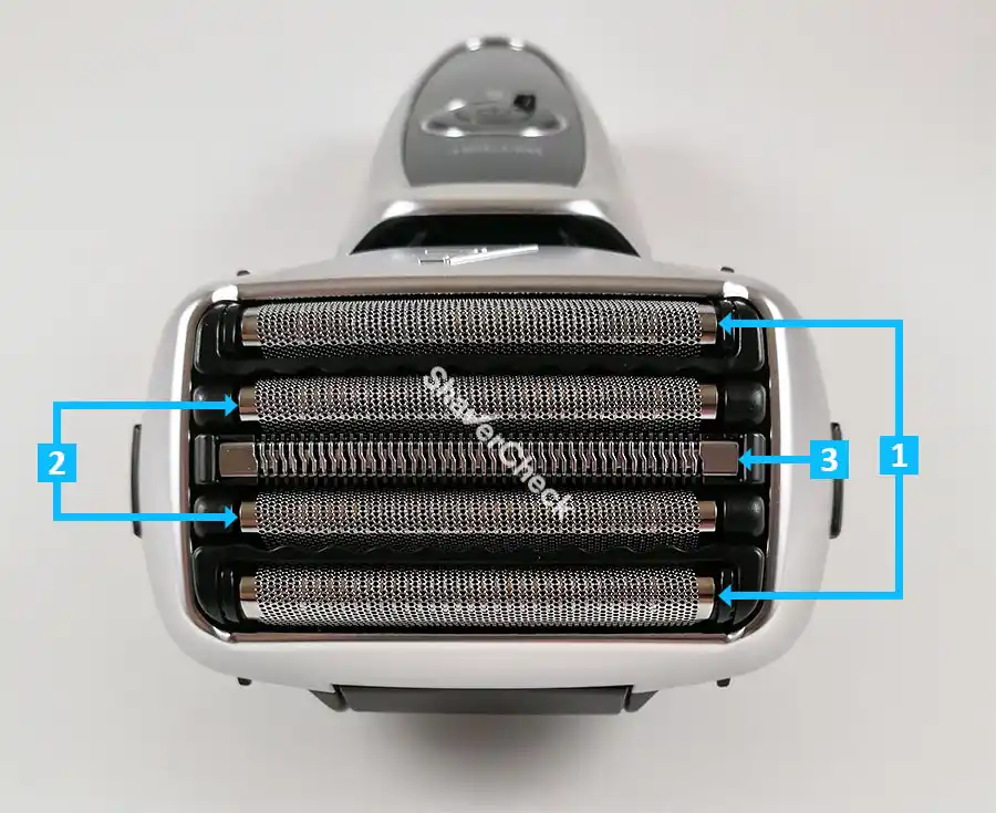 The structure of a 5-blade Panasonic electric shaver.