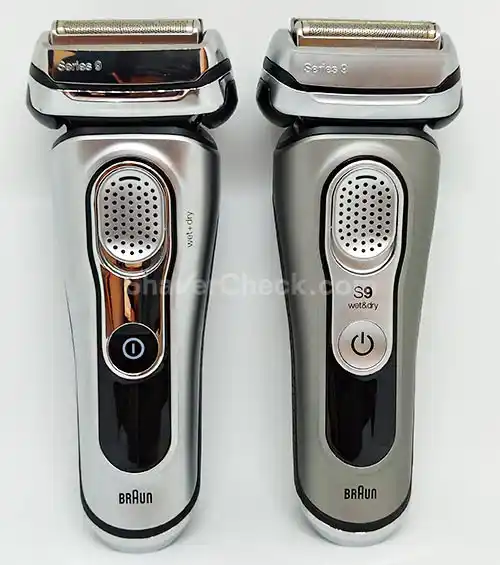 The Braun Series 9 9290cc (left) vs the newer Braun Series 9 9385cc (right).