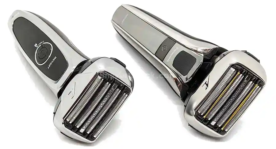 The Panasonic ES-LV65-S next to ES-LV9Q-S, two electric razors capable of providing very close shaves.