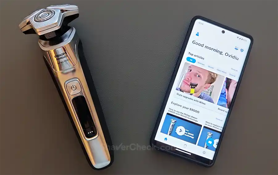 The Philips 9500 paired with the GroomTribe smartphone app.